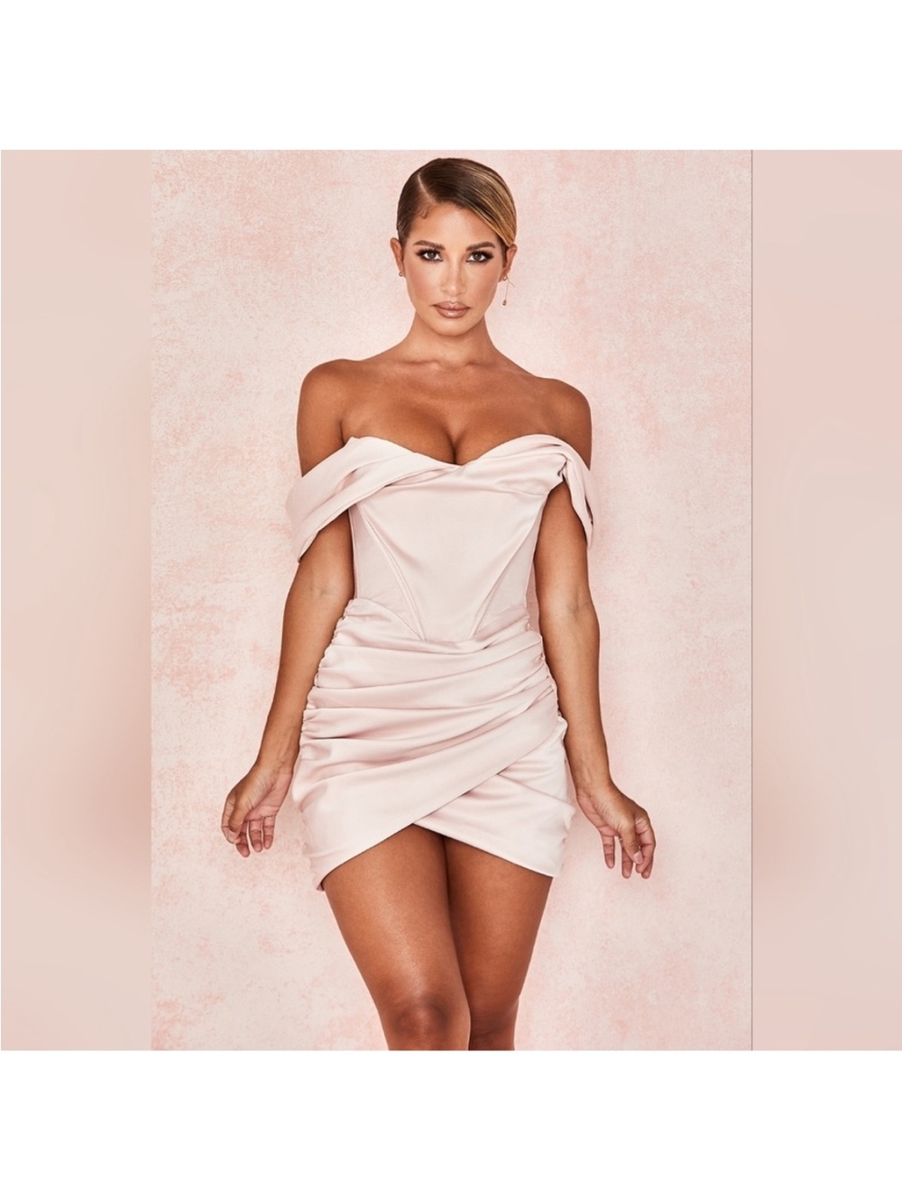 Off-Shoulder Blush Pink Ruched Mini Dress